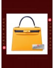 HERMES KELLY 25 TWO COLOUR (Pre-Owned) Sellier, Jaune d'or / Blue saphir, Epsom leather, Ghw