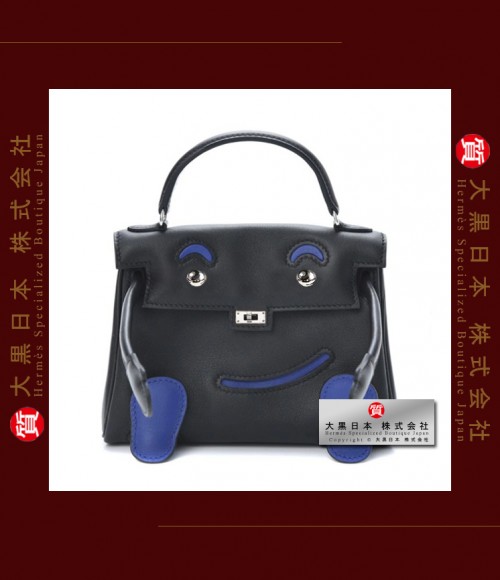 HERMES KELLY DOLL TWO COLOUR (Pre-Owned) - Black / Bleu electrique, Swift leather, Phw